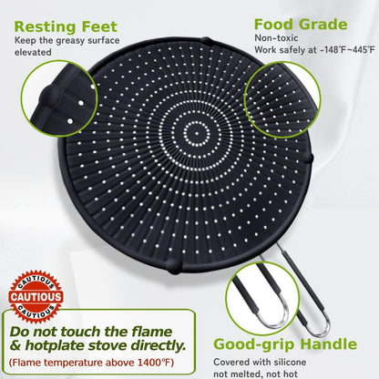 Silicone Splatter Screen for Frying Pan, Grease Splatter Guard for Frying Pan Heat Resistant Oil Splatter Guard, Multi-Use Pan Cover, Non Stick, Easy Clean 12.6" - Black