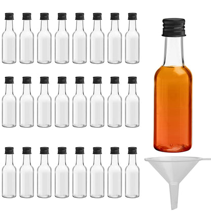 Mini Plastic Bottles with Lids (24 Pack) - Empty 1.7oz Shot Bottles for Alcohol, Spirits, Liquor - Funnel Included