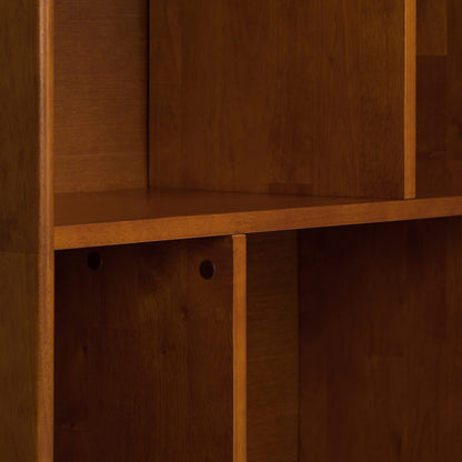 SIMPLIHOME Draper Bookcase - 64 inch Tall Solid Wood Wide Storage Bookshelf in Teak Brown, Mid-Century Modern Storage for Living Room, Study Room or Office with Adjustable Shelves and Tapered Legs