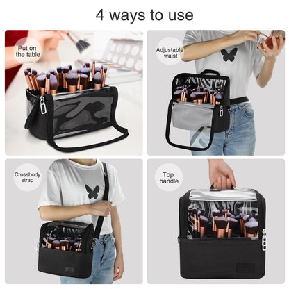 Makeup Brush Bag, Makeup Brush Holder Travel Stand-up Makeup Cup Large Makeup Brush Organizer Case Professional Cosmetic Bag Artist Storage Bag with Adjustable Divider (Large, Black)