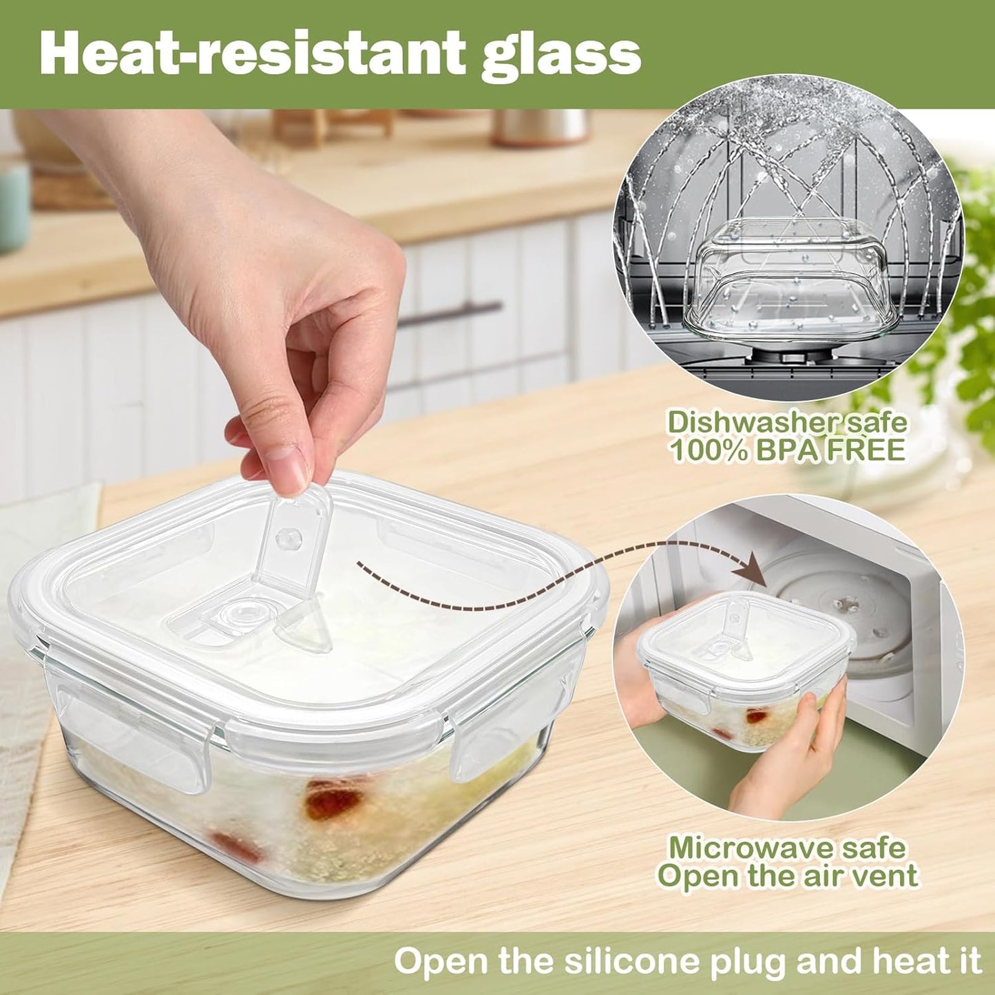 Skiennix Square Glass Containers - 24oz Borosilicate Food Storage Set | Freezer Safe, BPA Free, 4 Pack