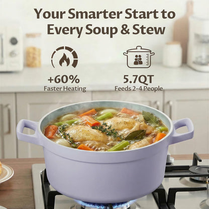 5.7 Quart Nonstick Stock Pot with Lid, BEZIA Ceramic Soup Pot for Family Cooking, Induction Cooking Pot with Smart-Vent Braising, Easy Cleanup, Perfect for Side Dishes, Daily Meals & Camping