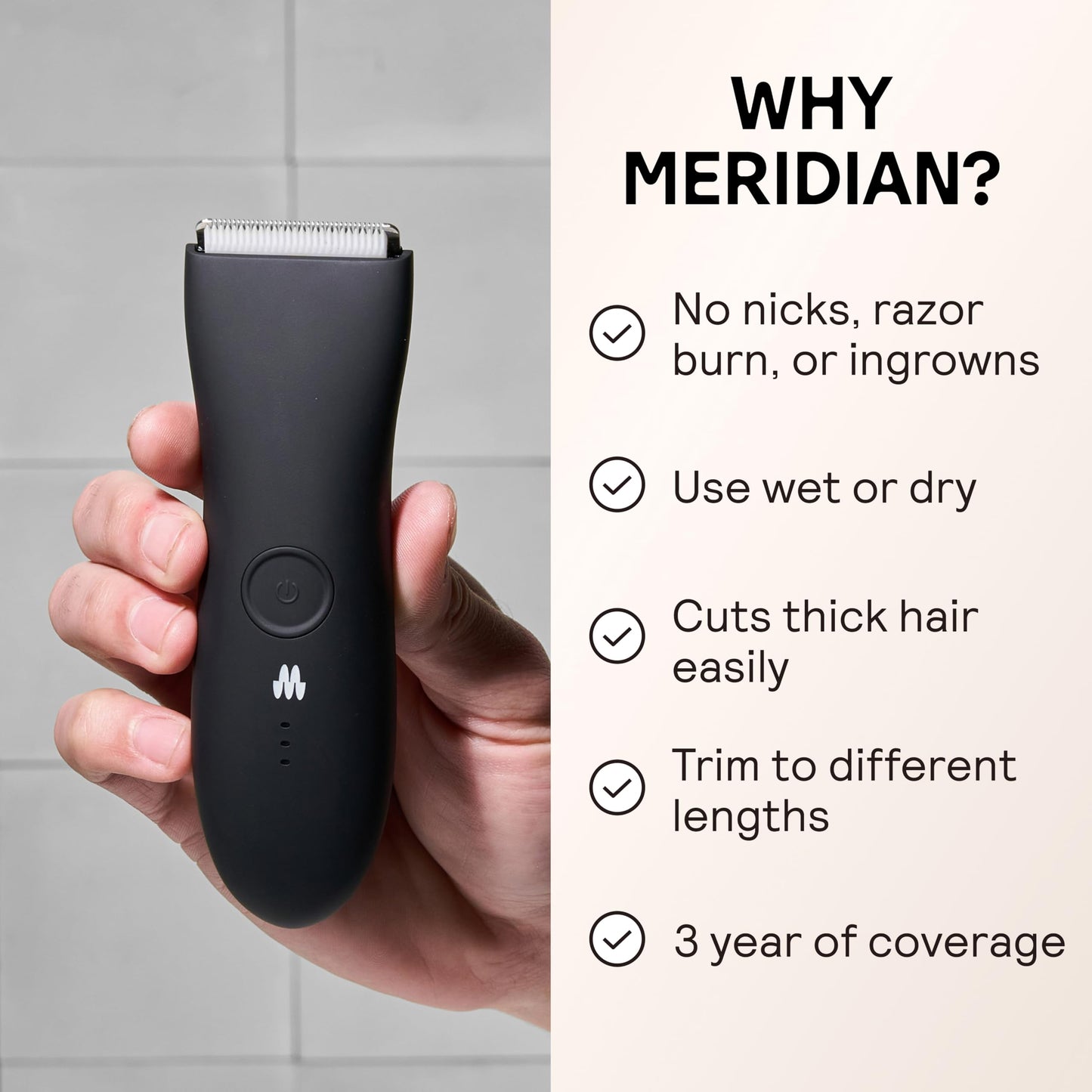MERIDIAN The Trimmer Original - Body Hair Trimmer for Men, Electric Shaver for Pubic Hair, Chest, Legs & Bikini, Waterproof & Rechargeable, Sage