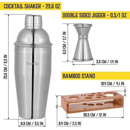 Bartender Kit with Whiskey Smoker - 13 pcs, Bamboo Stand - Bar Set with Cocktail Shaker, Bartending Kit with Essential Bar Accessory Tools, Wood Chips, Black Matte