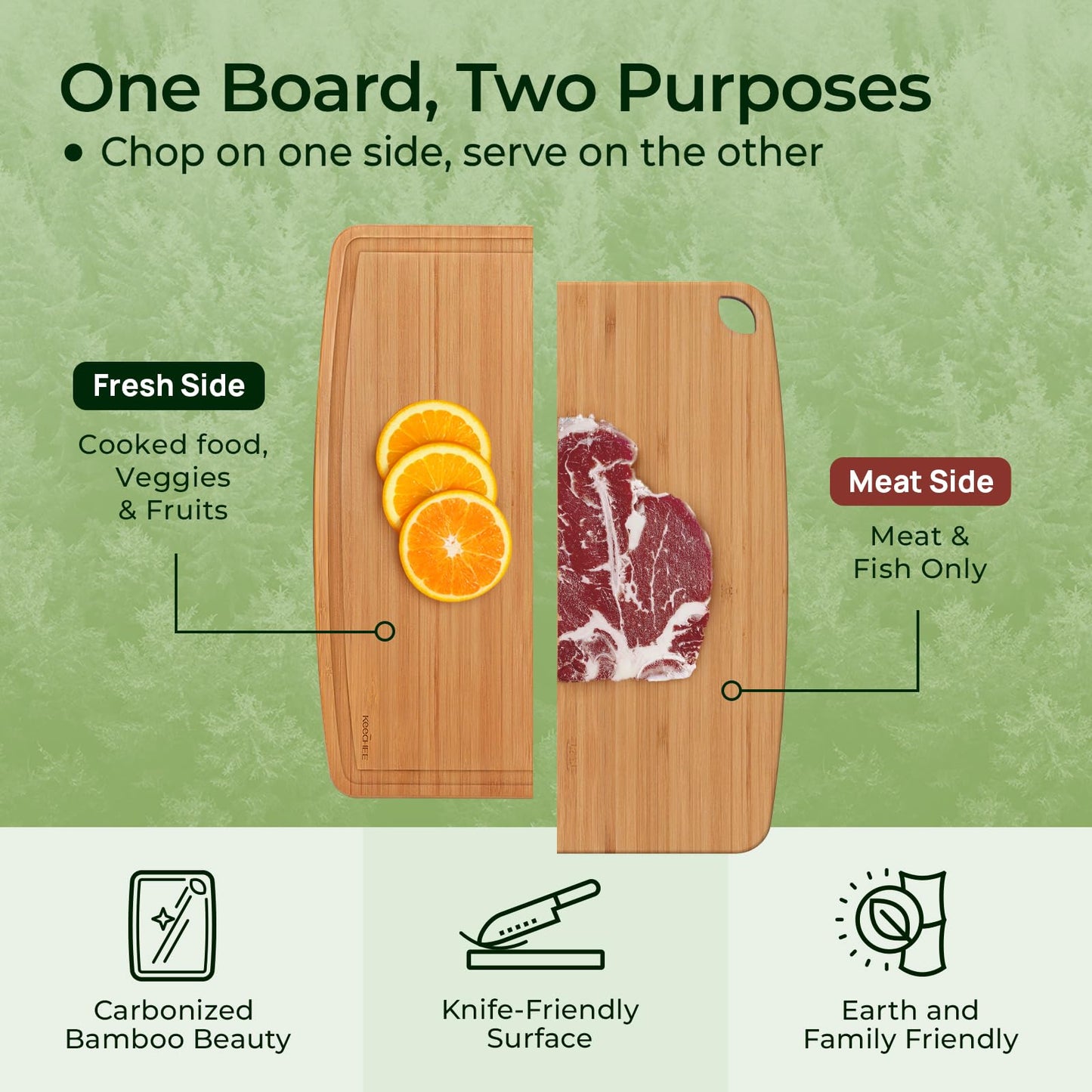 Keechee Dishwasher Safe Bamboo Cutting Board, Lightweight & Durable Wood Cutting Board, Reversible with Juice Groove, Easy to Store & Clean, Ideal Kitchen Gift for Home Cooks
