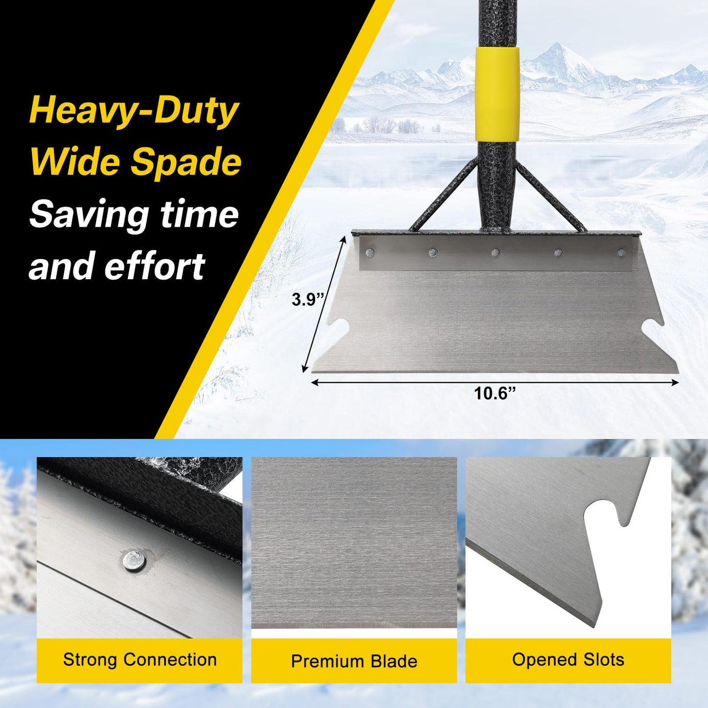 Garden Flat Shovel,60” Ice Scraper,Snow Shovel for Driveway, Stainless Steel Multifunctional Cleaning Shovels Chopper Floor Scraper for Outdoor Walkway Car Snow Ice Weeds Moss Removal