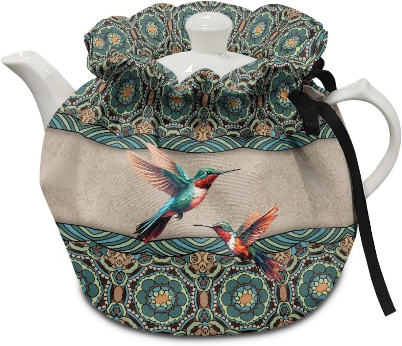 Boho Mandala Hummingbird Pattern Tea Cosy, Insulated Teapot Cover for Home Kitchen