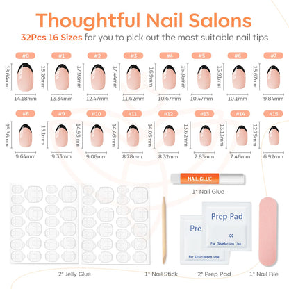 modelones Pink Short Press on Nails, Fall Halloween Oval Fake Nails Kit Press Ons with Nail Glue, Adhesive Tabs, Nail File, Prep Pad, Manicure Stick, 32Pcs 16 Sizes