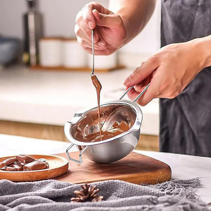 Milkary 2Pcs 600ml/20oz Stainless Steel Double Boiler Pot with 2 Metal Spoon, Chocolate Melting Pot for Melting Chocolate Butter Cheese Candle and Wax Making Kit Double Spouts