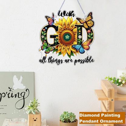 Zyvoreva DIY Sunflower Diamond Art Painting Kits for Adults, GOD Special Shape Double Sided Acrylic Rhinestone Painting, Window Wall Hanging Ornament Pendants for Home Garden Decor