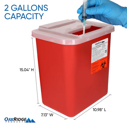 Oakridge Products Large Sharps Container for Home Use and Professional 2 Gallon (3-Pack) with Sliding Top, Biohazard Needle and Syringe Disposal, CDC Certified