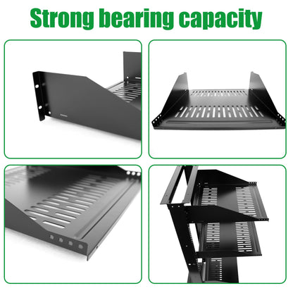 Server Rack Shelf-Universal Vented Rack Mount Cantilever Tray for 19" Network Rack & Cabinet - Heavy Duty Steel - Weight Capacity 115lb-3U H 18" D/ 2 Pieces Packaging GLOBALRACK (3U18, 18INCH)