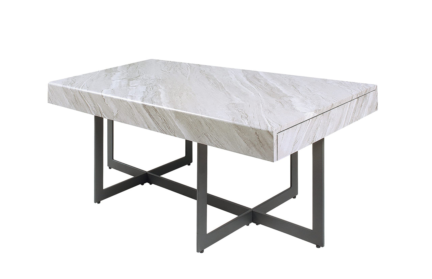 Furniture of America Willy Modern Storage Faux Marble Top 3-Piece Coffee, End and Sofa Table Set for Living Room, Gray