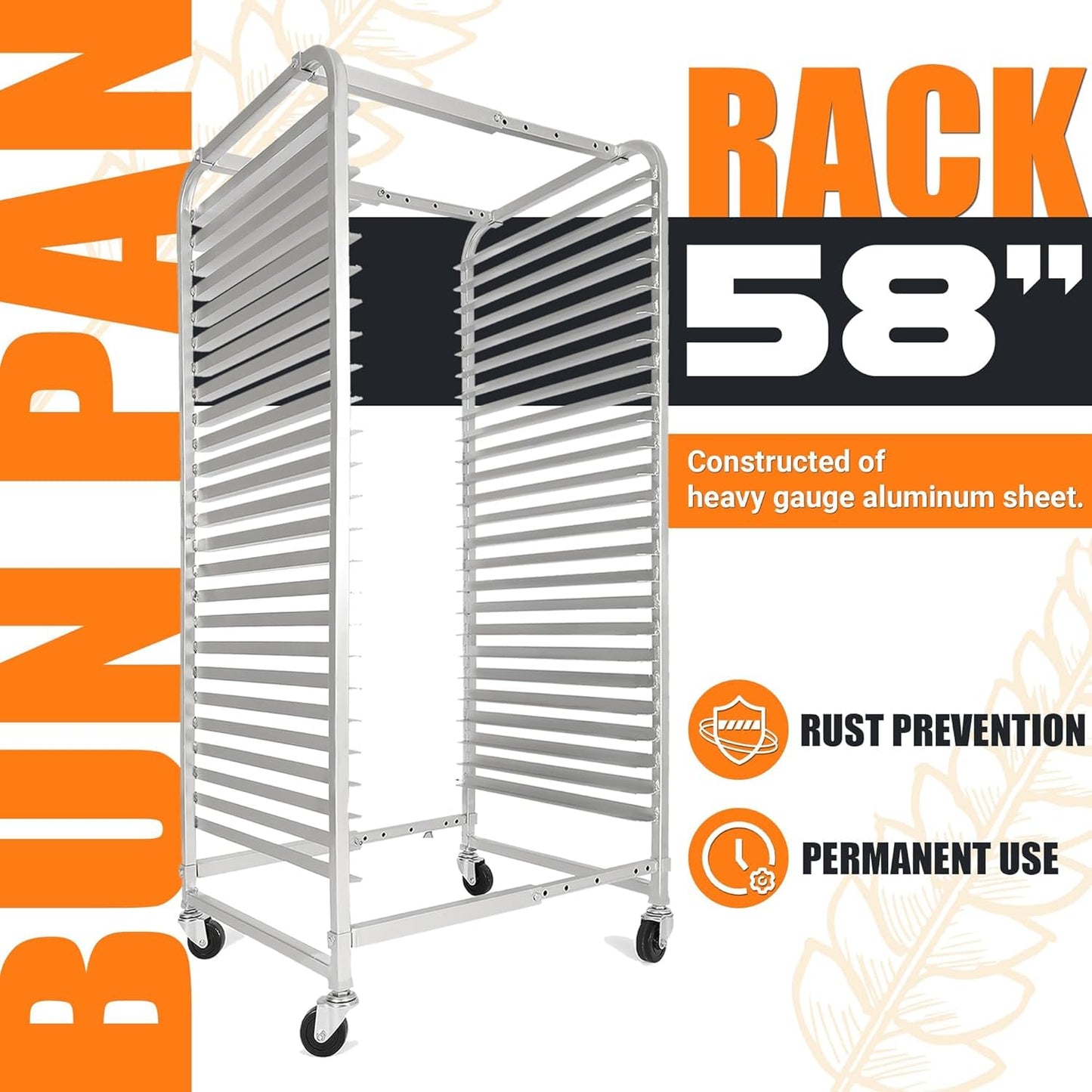 HECASA Adjustable Bun Pan Rack 25 Tier with Brake Wheels, Bakery Sheet Rack for Foodservice, Kitchen,Restaurant, Pizzeria, Hotel, Home, Aluminum, 24.72" L x 20.5" W x 58''H Oxidation
