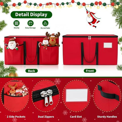 EverMerry Christmas Ornament Storage Box - Large Sturdy Container with Adjustable Dividers & 8 Trays (Red)