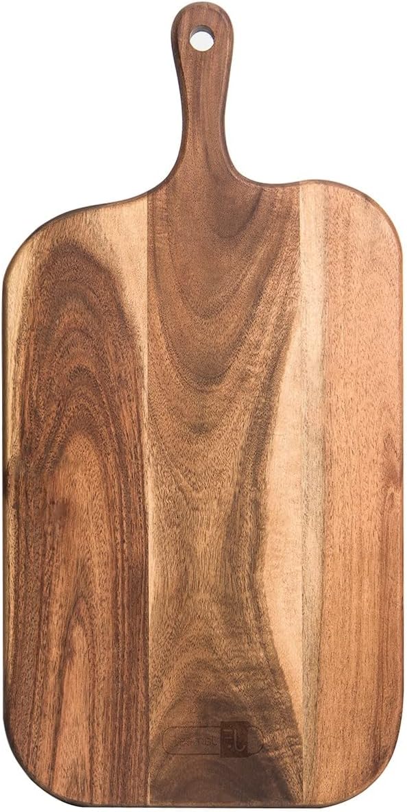 Acacia Wood Serving Board, Cutting Board with Handle, Wooden Cheese Board, Charcuterie Board for Food, 15x7.5x0.6 Inch