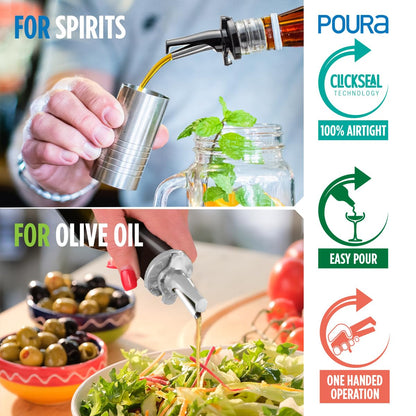 3-in-1 Liquor Pour spout with Built-in Fruit Fly Protection - BPA Free & Dishwasher Safe Hygienic Alcohol Speed Spouts - Also for Olive Oil, Juice, Syrup. Black 2 Pack