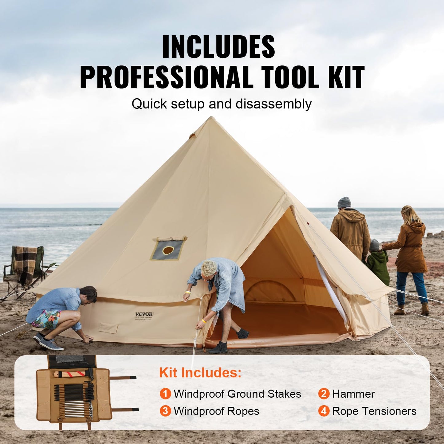 VEVOR Canvas Tent Bell Tent, 4 Seasons 4 m/13.12 ft, for Camping with Stove Jack, Family Camping Outdoor Hunting Party