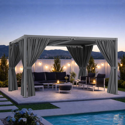 SAILARY Louvered Pergola 10' x 13' with Waterproof Curtains, Outdoor Aluminum Pergola with Reinforced Steel Roof, Heavy-Duty Hardtop Gazebo, Privacy Privacy Shaded Shelter, Grey