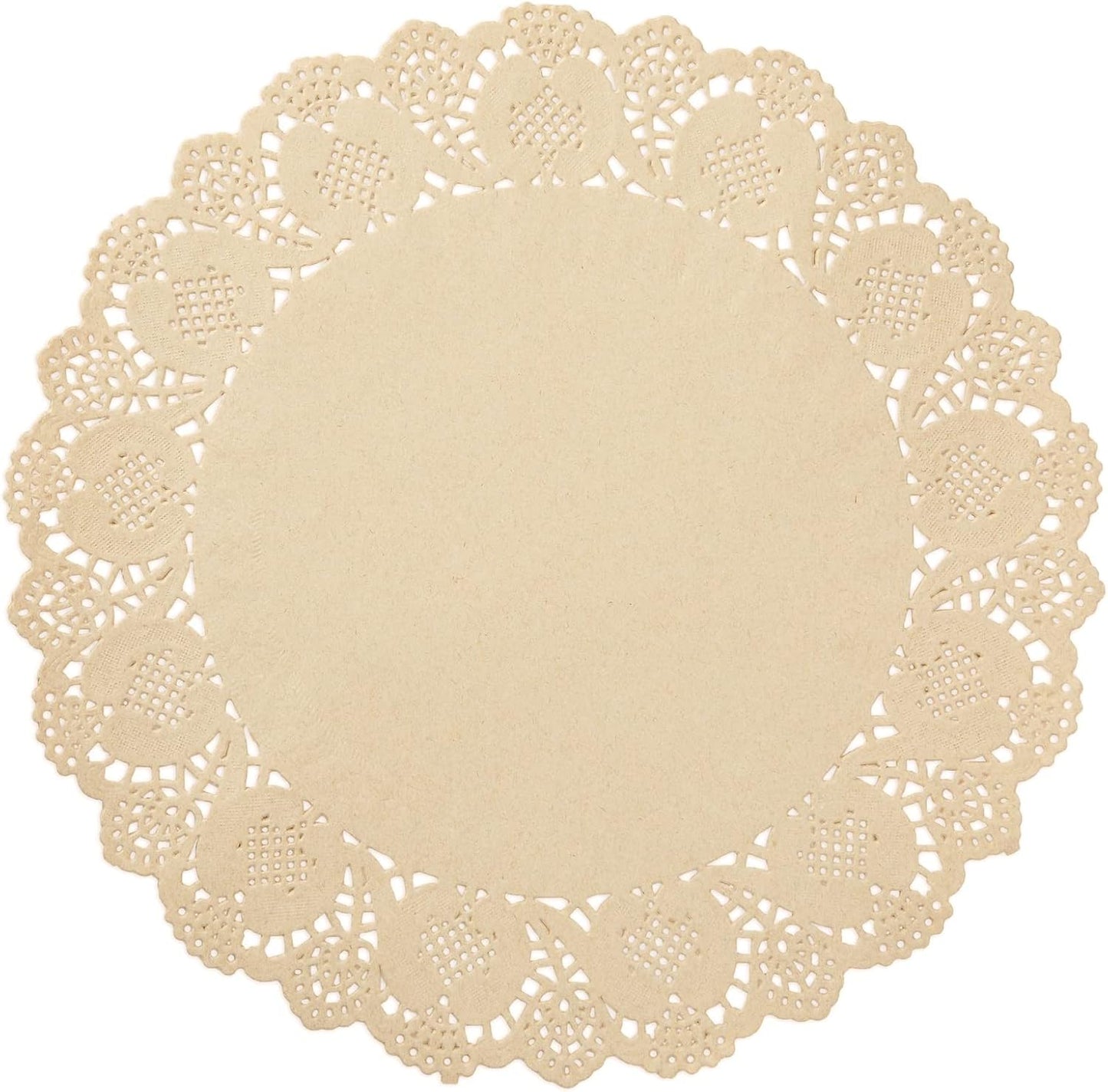 Juvale Round Paper Placemats & Doilies, 12-Inch Brown Paper Chargers for Dinner Plates and Tea Party