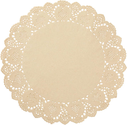 Juvale Round Paper Placemats & Doilies, 12-Inch Brown Paper Chargers for Dinner Plates and Tea Party
