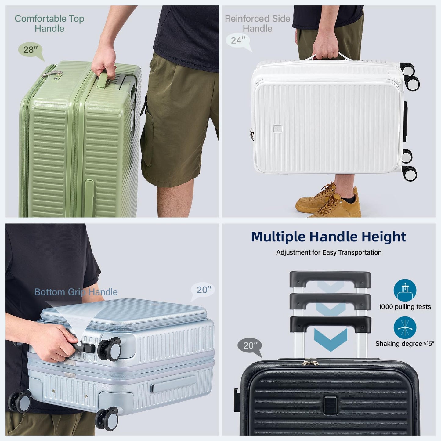 HanTrip Hard Shell Suitcases 28 Inch Large Checked Luggage with Spinner Wheels Cup Holder, Expandable Check in Luggage Lightweight Top Opening Luggage Big Rolling Suitcase with Lock, Silver