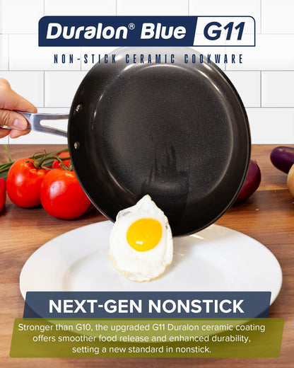 Nuwave Healthy G11-Pots and Pans Set Non Stick, 9H Near-Diamond Hardness Scratch-Resistant, Works on All Stovetops, PFAS Free, with Frying Pans, Saucepans & Glass Lids, Stay-Cool Handles, Deep Blue