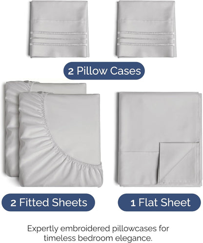 Split King Size 5-Piece Sheet Set - Comfy Cooling Bed Sheets | Hotel Luxury Bedding - Deep Pockets, Wrinkle-Free - Oeko-Tex Certified - French Grey