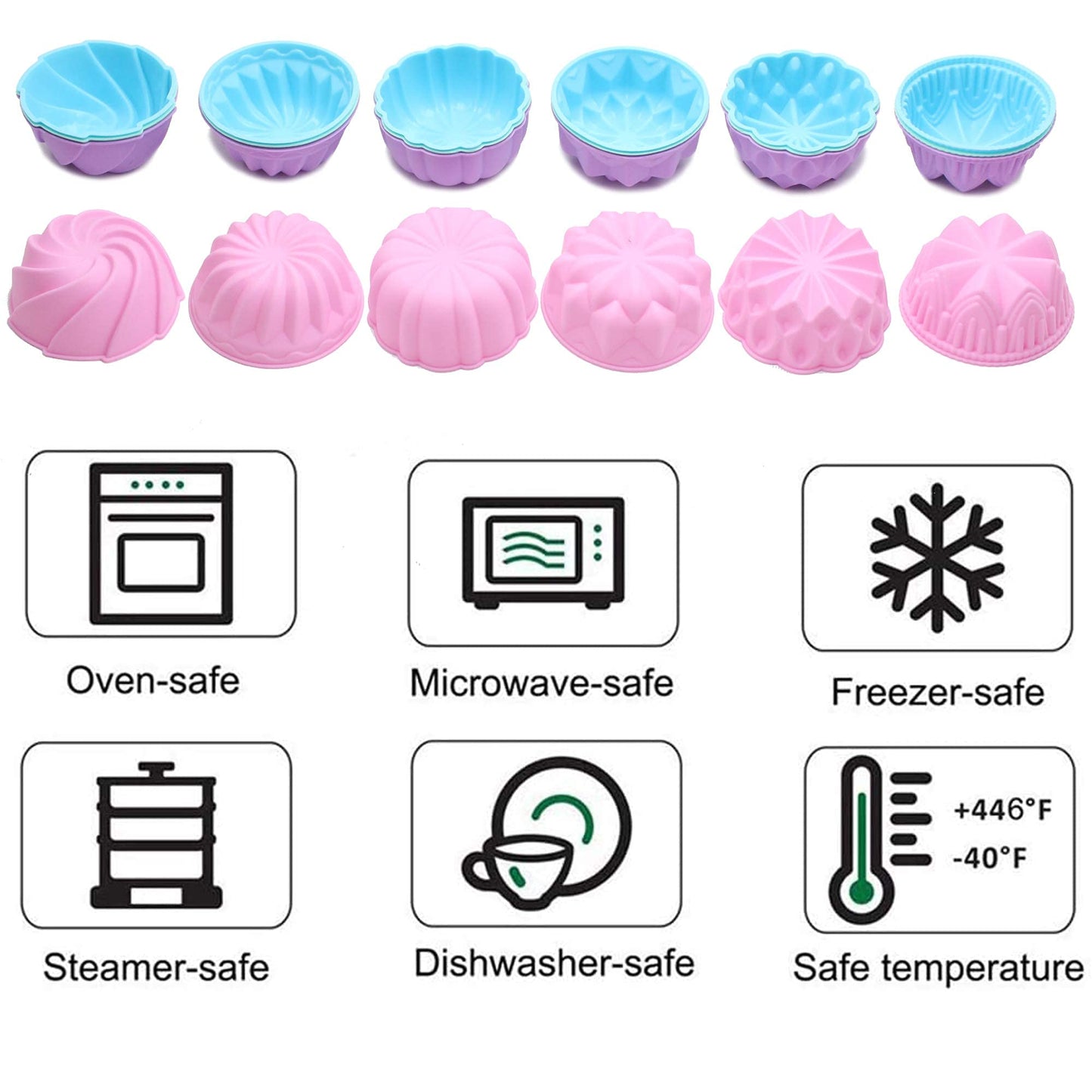 To encounter Silicone Cupcake Baking Cups, Food Grade Non-Stick Muffin Liners, Reusable 3 Inch Silicone Molds, 6 Shapes Pack of 24