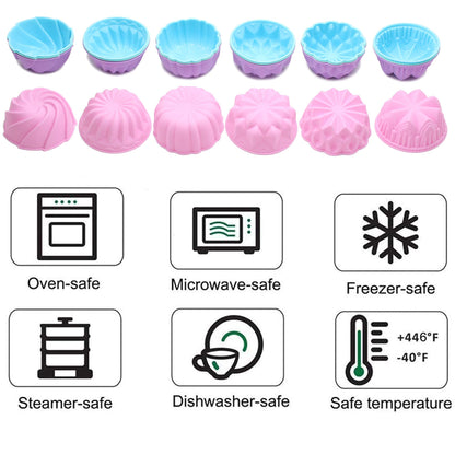 To encounter Silicone Cupcake Baking Cups, Food Grade Non-Stick Muffin Liners, Reusable 3 Inch Silicone Molds, 6 Shapes Pack of 24