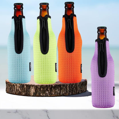 12oz 330ml 4PC Pack Beer Sleeve Insulators Standard Bottle Cooler Covers Zip-up Jacket Holder Non-slip Thick Neoprene