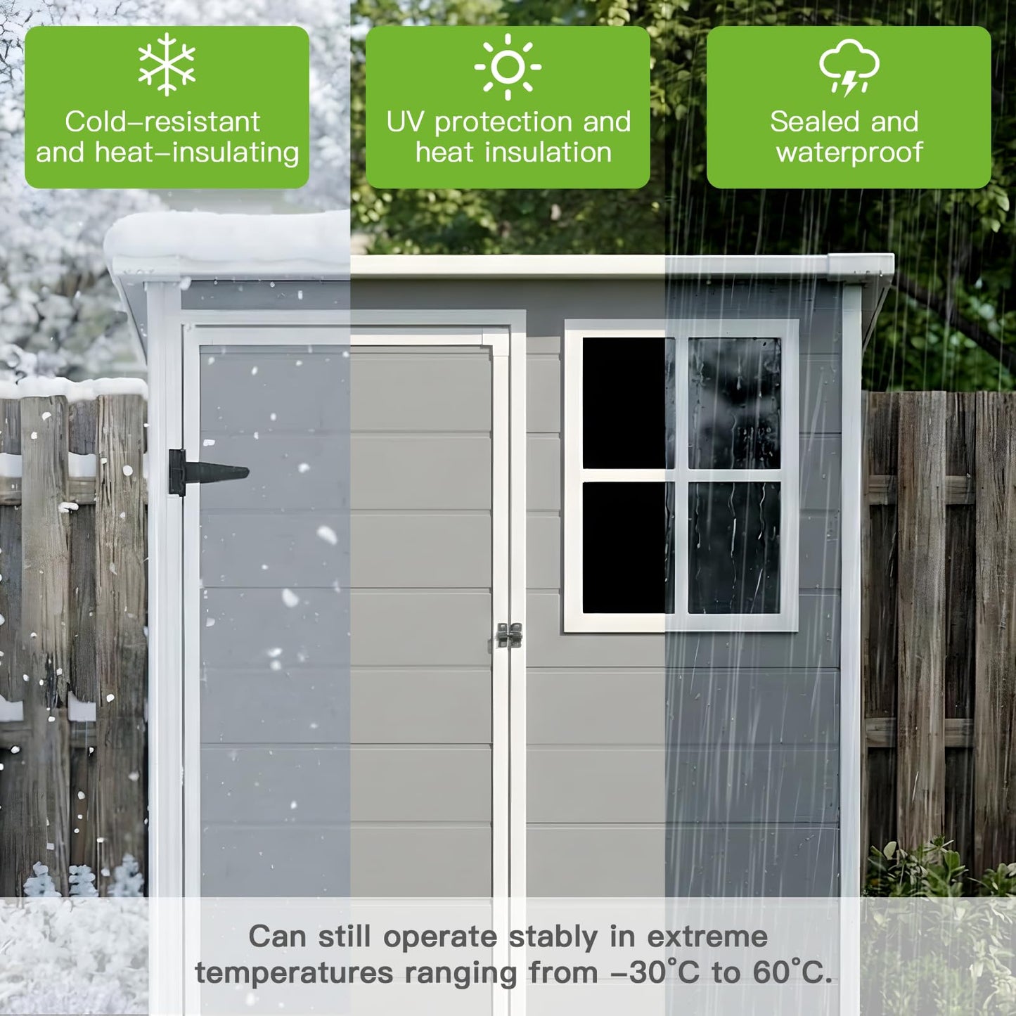 AIRAJ 5x3 FT Outdoor Storage Shed,Resin Storage Shed with Floor/Window/Vent/Roof Rainwater Drainage/Lockable Door,All-Weather Plastic Garden Sheds,for Yard,Garden,Poolside,Lawn Mower,Seasonal Items