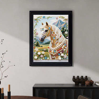 WSLWXSHM Pearl Diamond Painting Kits for Adults Horse, 5D Special Shape Diamond Art Kits for Beginners, Crystal Rhinestones Diamond Painting for Home Wall Decoration Gift 12×16inch/30×40cm Animal