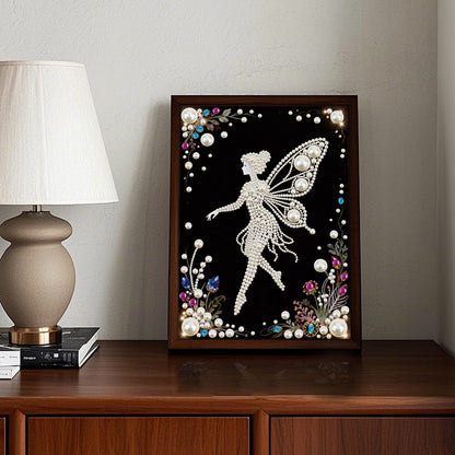 Focart DIY Pearl Diamond Painting Black and White Art Kits, Butterfly Fairy Pattern Round Half Pearls Rhinestones Diamond Dots Paintings Arts Craft Gift Home Decor for Beginners 15.74x11.8in