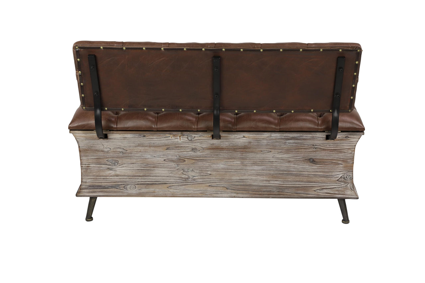 Deco 79 Wood Room Storage Bench Entryway Bench with Tufted Faux Leather Seat and Back, Bench 47" x 20" x 32", Brown