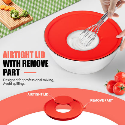 ENVTEK Mixing Bowls with Lids Set, 7 PCS Stainless Steel Mixing Bowls with 3 Grater Attachments, Size 4.5, 4, 3.5, 2.1, 1.5, 1.1, 0.7QT, Ideal for Kitchen Cooking Baking & Serving