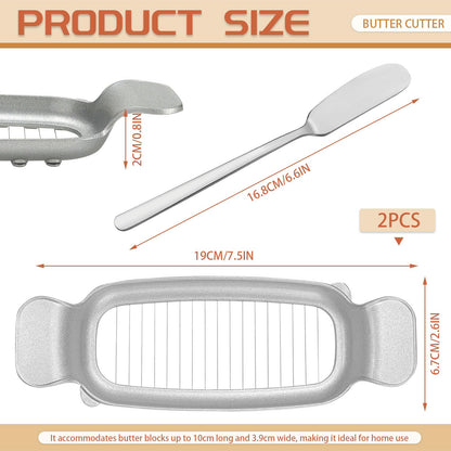 Diakey 2 Pack Butter & Cheese Slicer Cutter, 17 Wires Butter Cutter with Stainless Steel Spreader Knife, Ergonomic Handle Portable Grip for Block Cheese, Soft Fruit, Egg