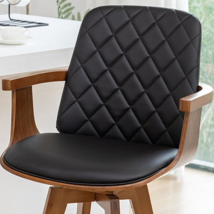 Set of 2 Bar Height Bar Stools - 29.12 inch Swivel Bar Stools with Curved Back and Arms, Walnut Craftsmanship, Upholstered Seat, Mid Century BarStools for Bar/ Pub/Island/Cafe (29" Seat Height, Black)