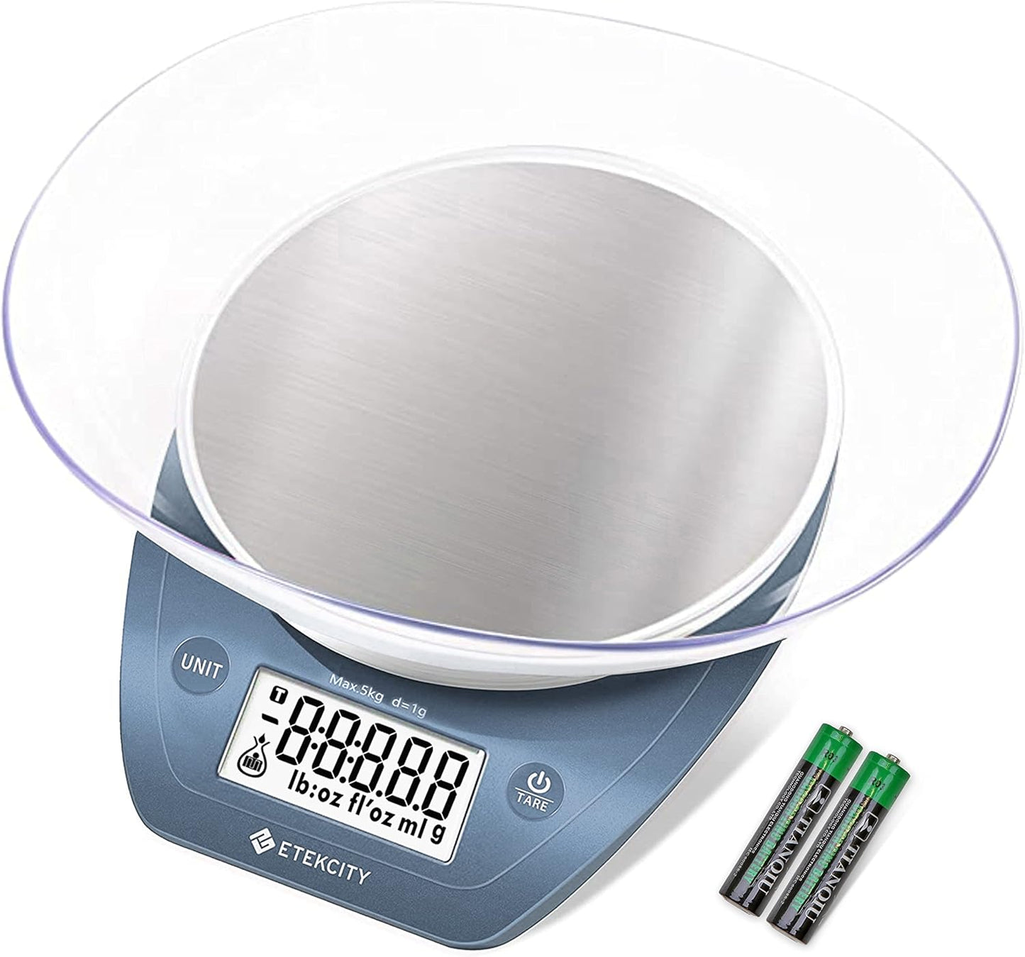 Etekcity 0.1g Food Scale with Bowl, Digital Grams and Ounces for Weight Loss, Dieting, Baking, 11lb/5kg, Prussian Blue