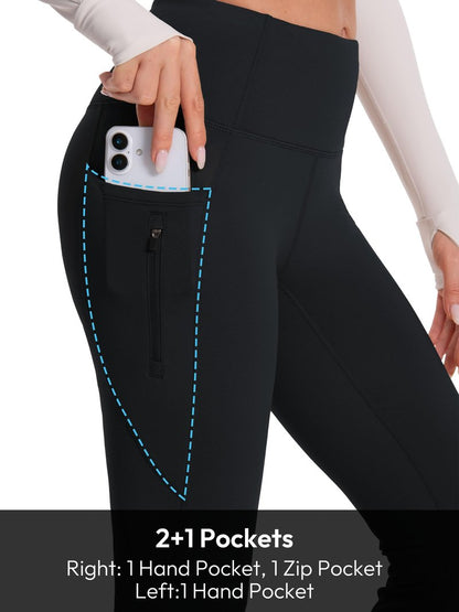 Tallemon Tall Womens 34" Tall Inseam Fleece Lined Leggings Thermal Yoga Pants 3 Pockets Winter Warm Underwear Bottoms, Black, M
