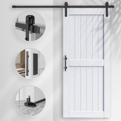 EaseLife 36 x 84 inch White Barn Door with 6.6FT Sliding Door Hardware Kit Included & Handle,Solid Wood Covered with Waterproof PVC Surface,DIY Assemblely,Easy Install,H-Frame,Fit 32-34in Wide Opening