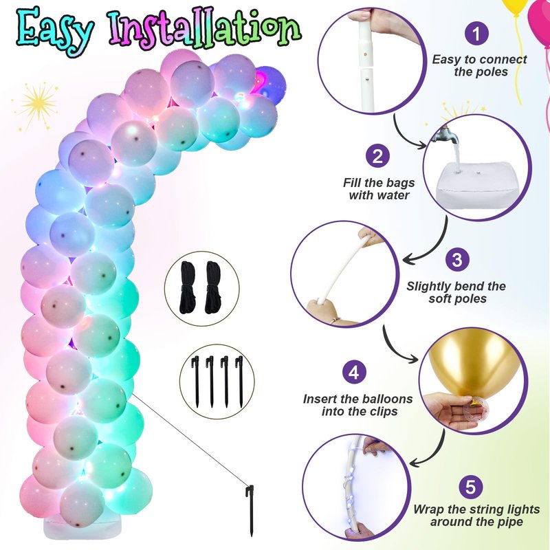 AerWo Lighted Balloon Arch Kit 8.2FT & 6FT, Free Bending Top Half Balloon Arch Stand with Base, Floor Frame for Wedding Birthday Party Baby Shower Yard Lawn Home Christmas Decorations