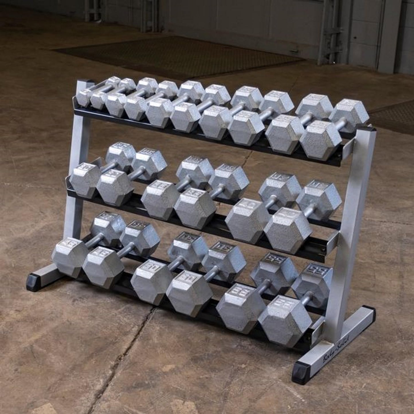 Body Solid (GDR48) 3-Tier Dumbbell Rack - Heavy-Duty 48inch Wide Weight Stand for 5-55 lb. Dumbbells Set, Home Gym Storage Solution