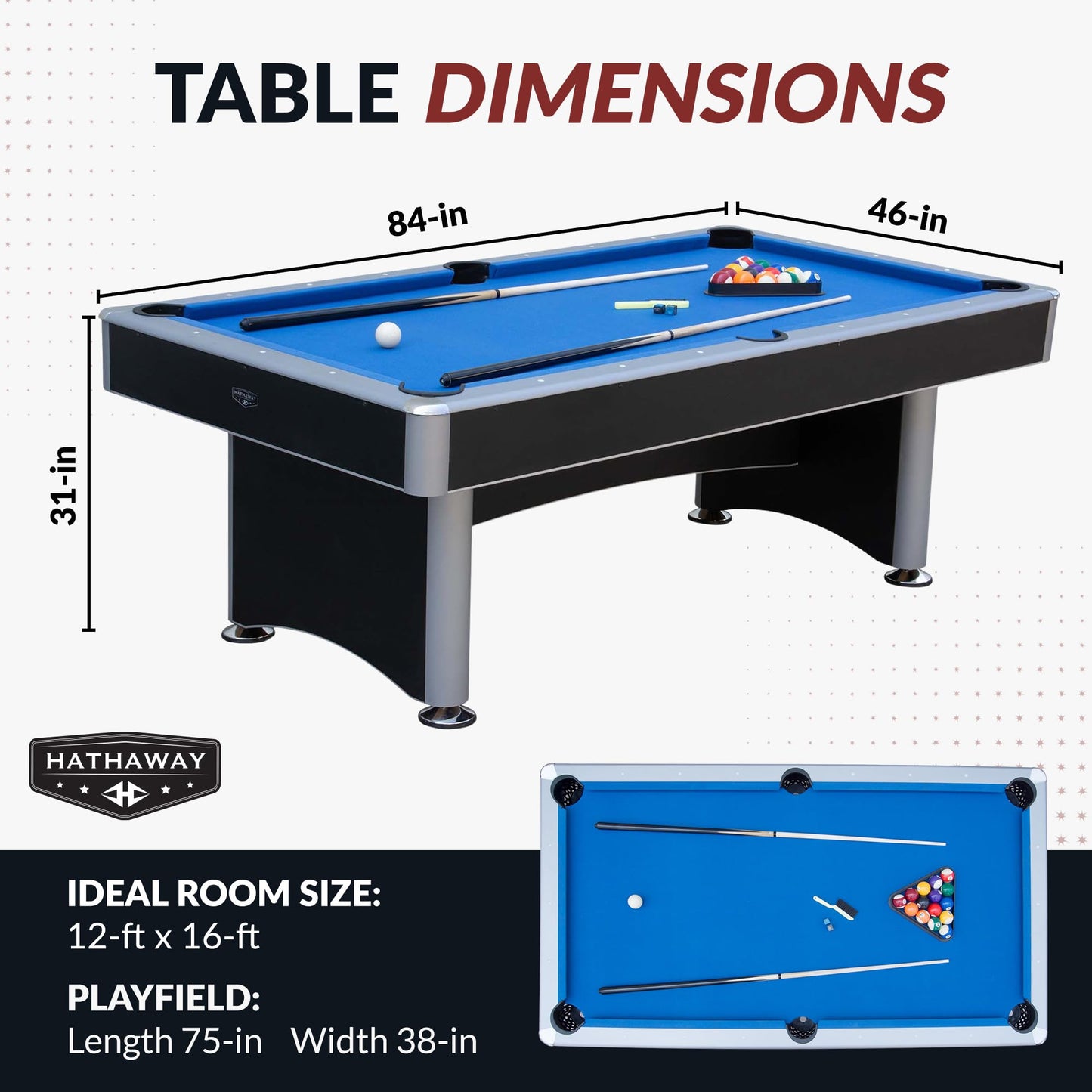 Hathaway Maverick II 7 Foot Pool Table with Table Tennis Top – with Accessories for Both Games – Space-Saving Ping Pong and Pool Table Combo for Families – Matte Black Finish, Blue Felt