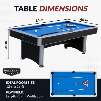 Hathaway Maverick II 7 Foot Pool Table with Table Tennis Top – with Accessories for Both Games – Space-Saving Ping Pong and Pool Table Combo for Families – Matte Black Finish, Blue Felt