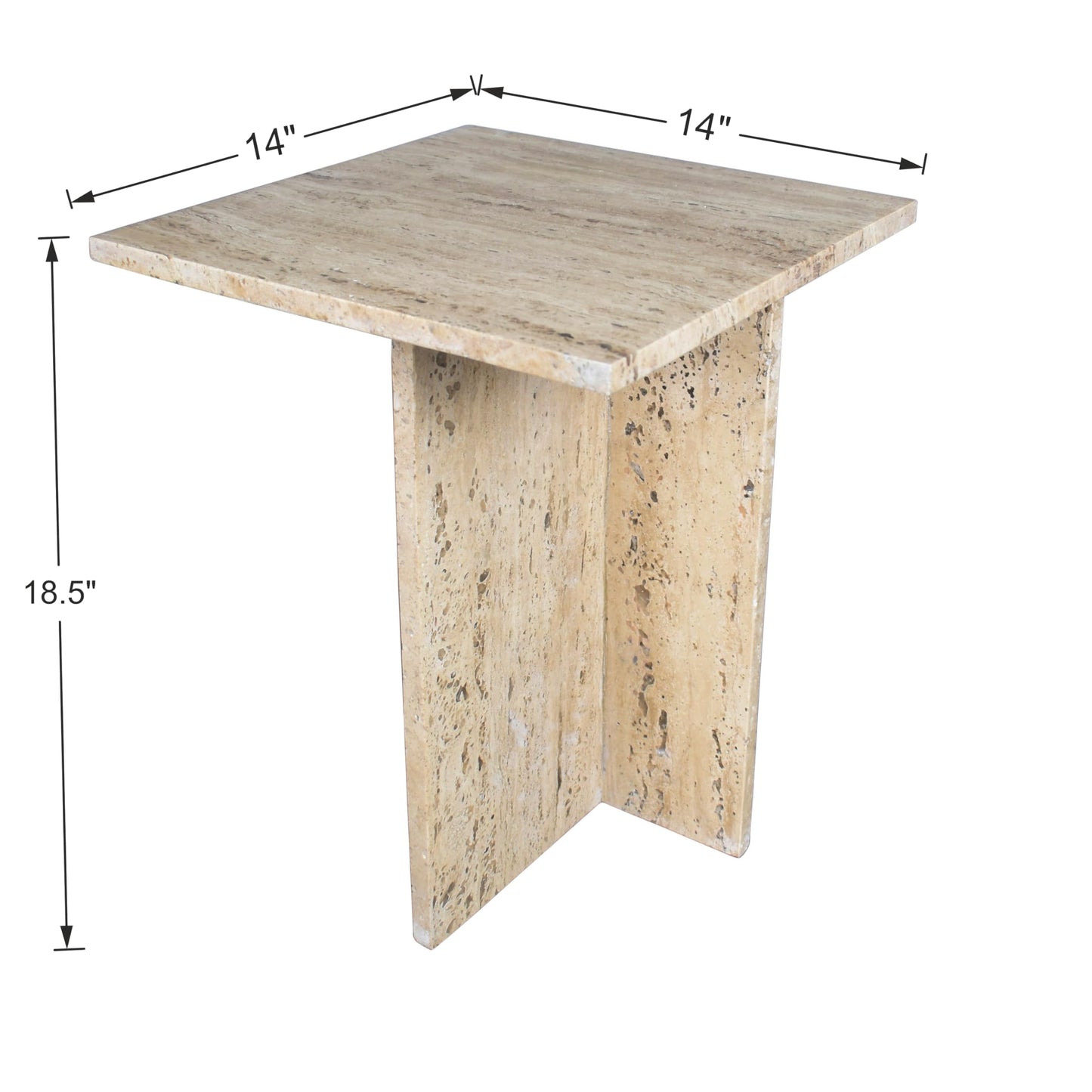 JONATHAN Y Cecil Modern 18.5" Square Natural Marble End Table with Cross Base, Glossy Travertine Solid Stone Accent Side Table for Living Room, Bedroom, Small Spaces, Fully Assembled MTB1104B