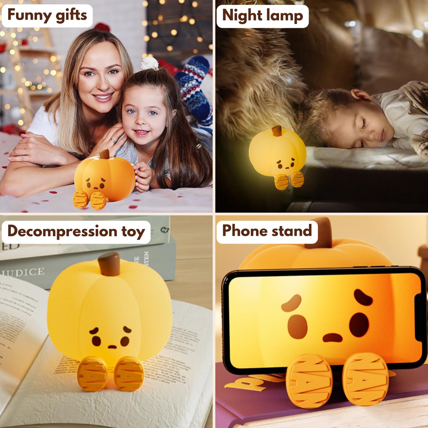 eirix Pumpkin Night Light, Rechargeable Silicone Dimmable Night Lamp - Cute Halloween Decor, Nursery Bedside Lamp for Kids, Nursery, Dorm Room | Safe Gift & Cool Gadget