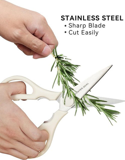 HUNTER.DUAL Heavy Duty Kitchen Scissors - Versatile Poultry Shears for Cutting Chicken, Meat & Veggies | 8.35 Inch, Cream