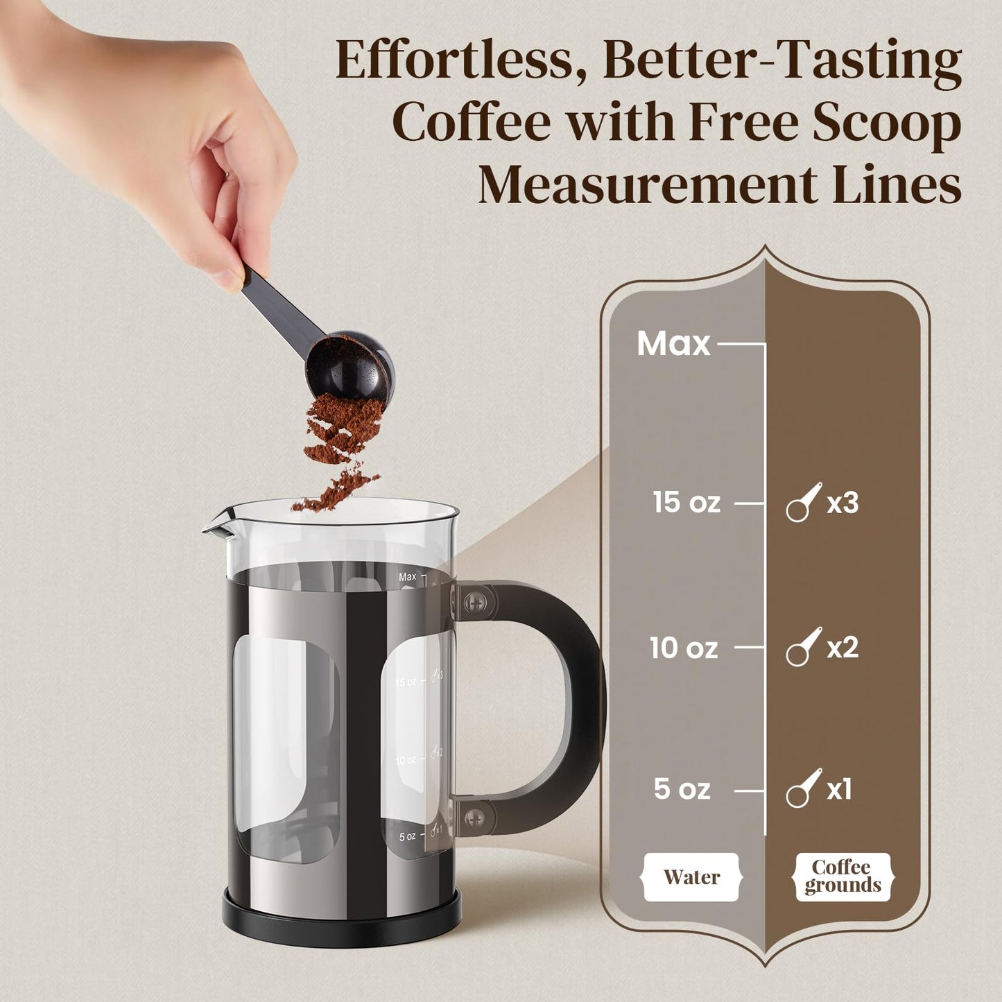 Veken French Press Coffee Maker 21oz 0.6 L, Single Serve Small Pot, Heat Resistant Thickened Borosilicate Glass,Stainless Steel Brewer,Cold Brew Cafetera Teapot for Kitchen Travel Camping, Dark Pewter