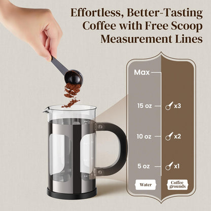 Veken French Press Coffee Maker 21oz 0.6 L, Single Serve Small Pot, Heat Resistant Thickened Borosilicate Glass,Stainless Steel Brewer,Cold Brew Cafetera Teapot for Kitchen Travel Camping, Dark Pewter